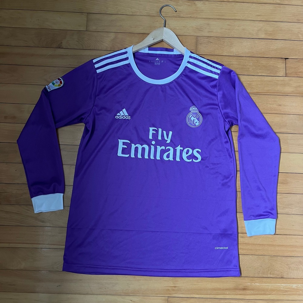 Adidas Real Madrid 2016-17 Away Jersey Purple Long Sleeve Mens Small Climacool